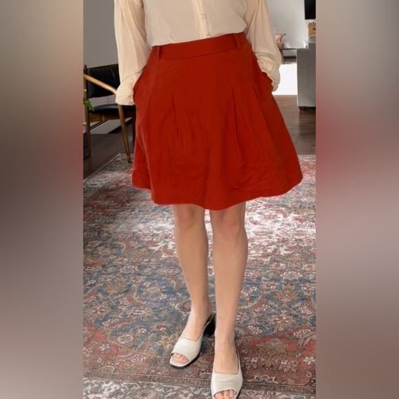 Banana Republic Linen Blend Pleated Full Skirt Above Knee Burnt Orange Size 12 - Picture 3 of 10